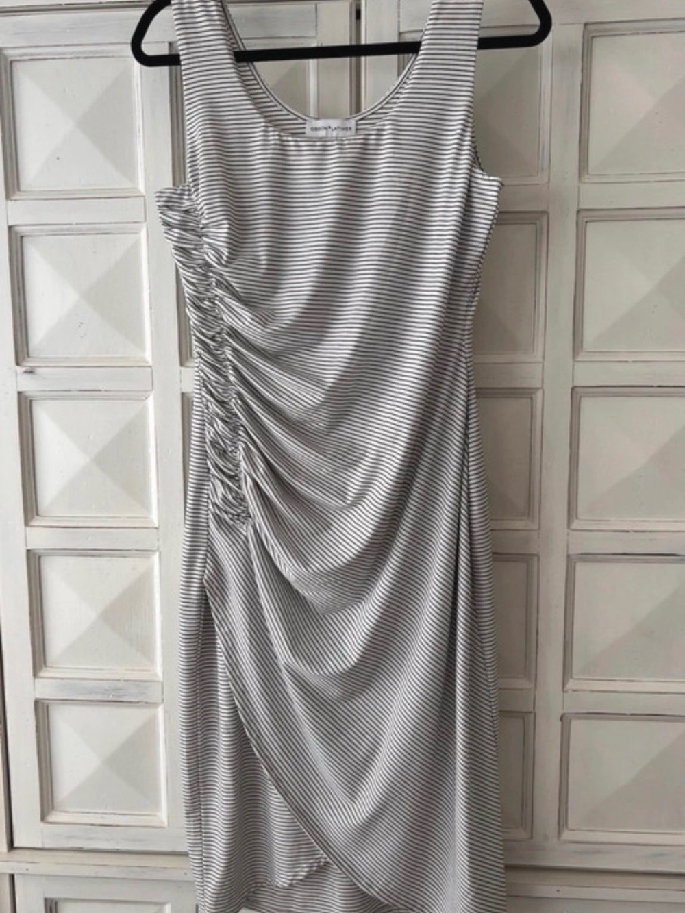 Gibson Latimer Black & White Striped Ruched Midi Dress